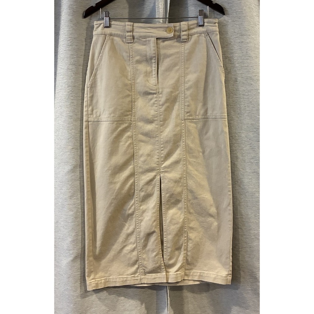 Loft Women's Beige‎ Denim Midi Skirt Front Slit Size 6 Y2k Bohemian
